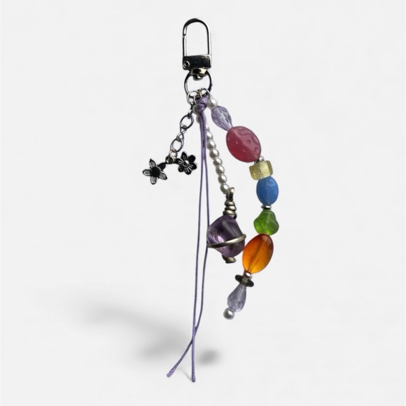 We The Free Accessories - Colorful Beaded Bag Charm with Amethyst Stone